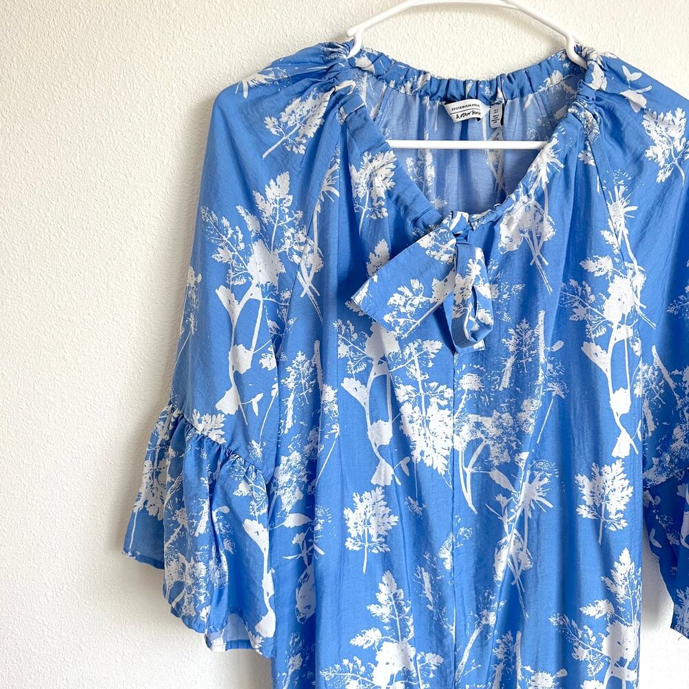 & Other Stories Blue Ruffle Floral Mini Dress Women's Size Small - Picture 6 of 9